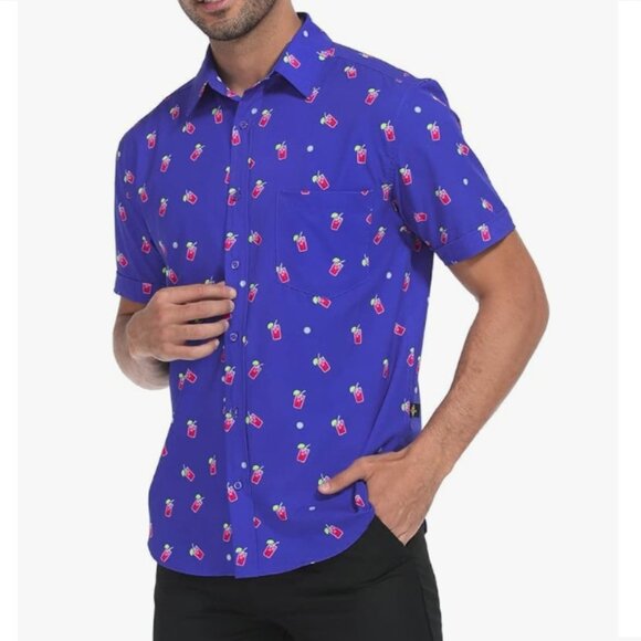 LRD Men's Novelty Casual Button Down Shirt Short Sleeve Dress Shirt - Picture 3 of 10